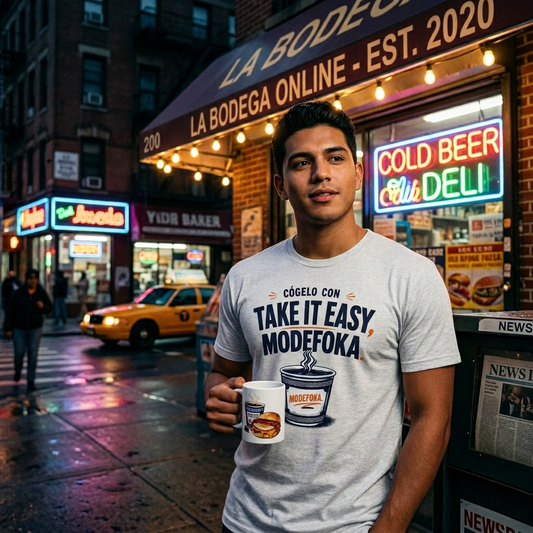 Cógelo Con Take It Easy, Modefoka T-Shirt — NYC Bodega Culture Tee
