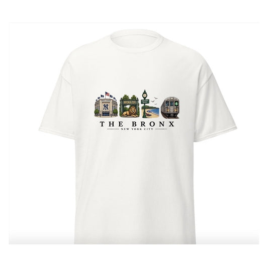 The Bronx Landmark Tee on Gildan 5000 white heavyweight cotton shirt