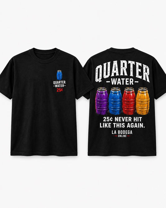 Quarter Water T-shirt front and back in black