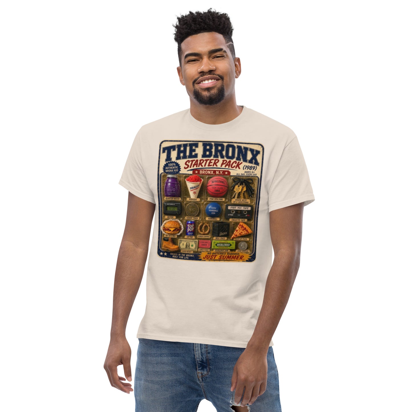 Model wearing Bronx Starter Pack 1989 T-shirt — La Bodega Online vintage NYC streetwear